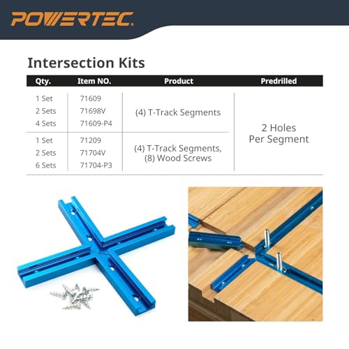 POWERTEC 71118 24 Inch Double-Cut Profile Universal T-Track with Predrilled Mounting Holes, 2 Pack, T Track for Woodworking Jigs and Fixtures, Drill Press Table, Router Table, Workbench