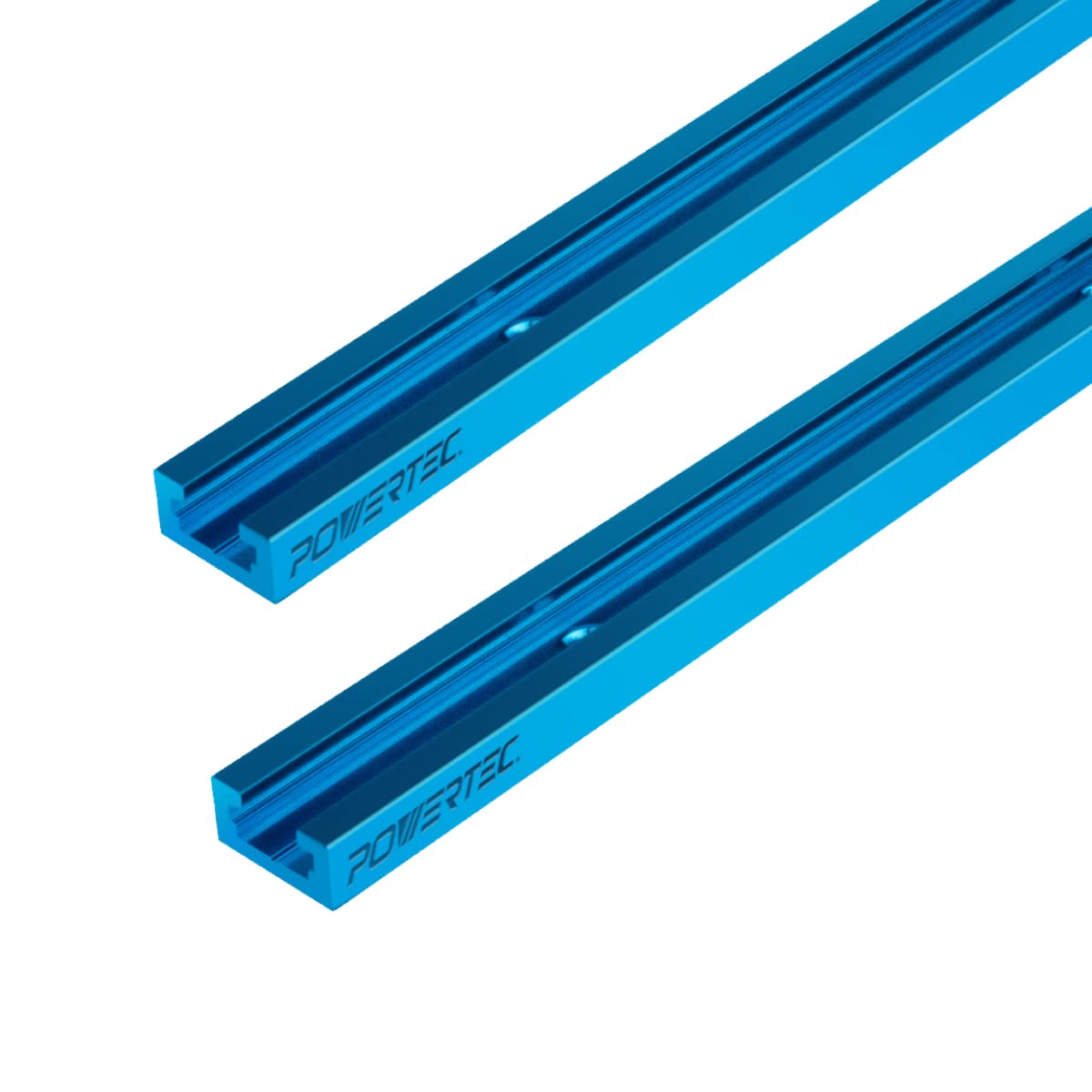 POWERTEC 71118 24 Inch Double-Cut Profile Universal T-Track with Predrilled Mounting Holes, 2 Pack, T Track for Woodworking Jigs and Fixtures, Drill Press Table, Router Table, Workbench
