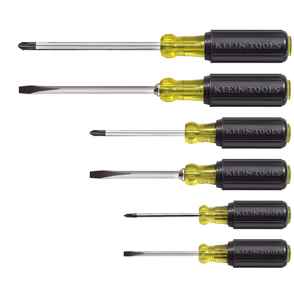Klein Tools 85074 Screwdriver Set 6-Piece Includes 3 All-Purpose Flathead, 3 Phillips, Made in USA, Cushion Grip Comfort, Precision Machined Screwdrivers