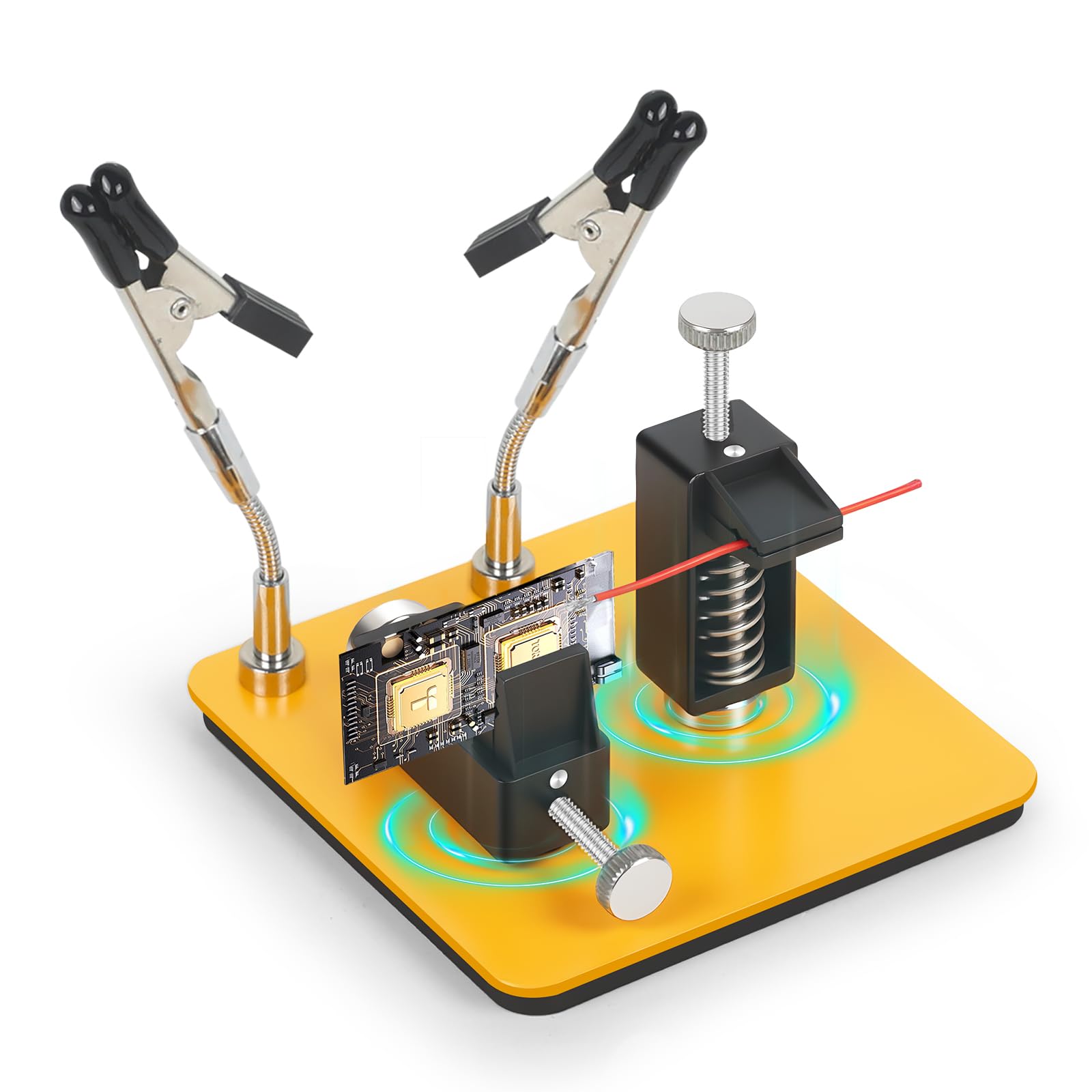 EOOKU Helping Hands Soldering Station, 2 Way Magnetic PCB Holder Clamps, One-Push Spring Loaded Third Hand Tool with 2 Adjustable Clips for Electronics, PCB Repair and DIY, Craft