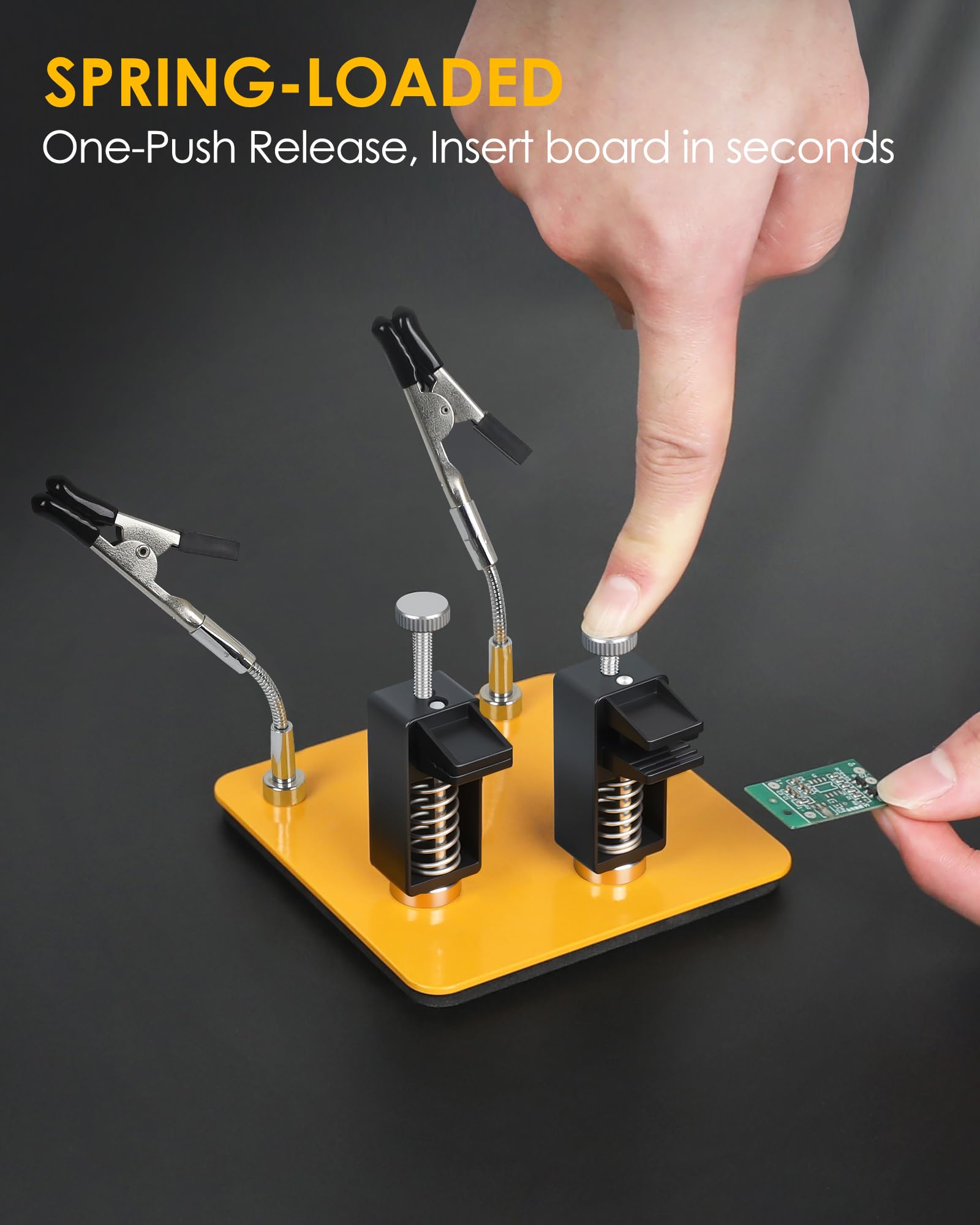 EOOKU Helping Hands Soldering Station, 2 Way Magnetic PCB Holder Clamps, One-Push Spring Loaded Third Hand Tool with 2 Adjustable Clips for Electronics, PCB Repair and DIY, Craft