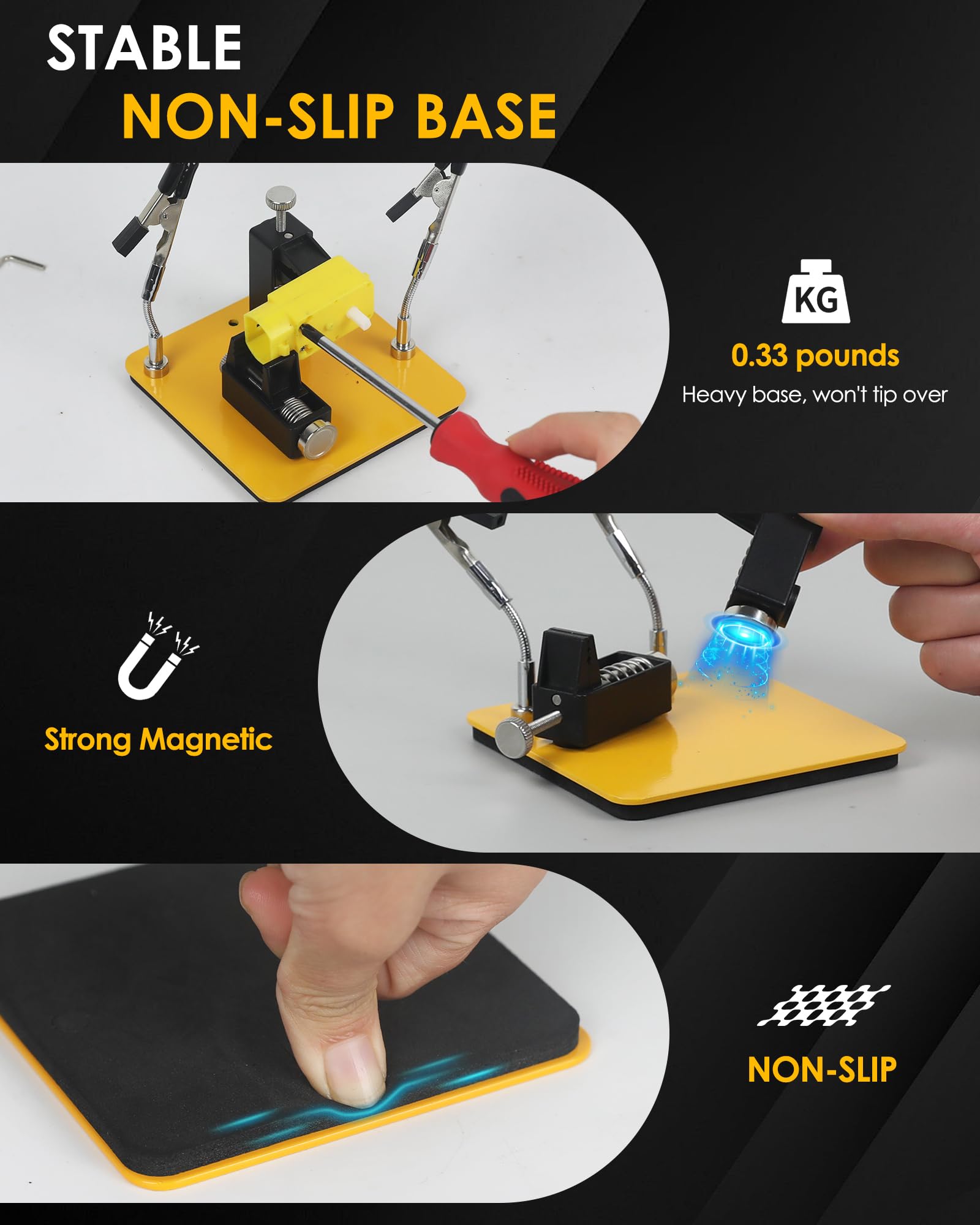 EOOKU Helping Hands Soldering Station, 2 Way Magnetic PCB Holder Clamps, One-Push Spring Loaded Third Hand Tool with 2 Adjustable Clips for Electronics, PCB Repair and DIY, Craft