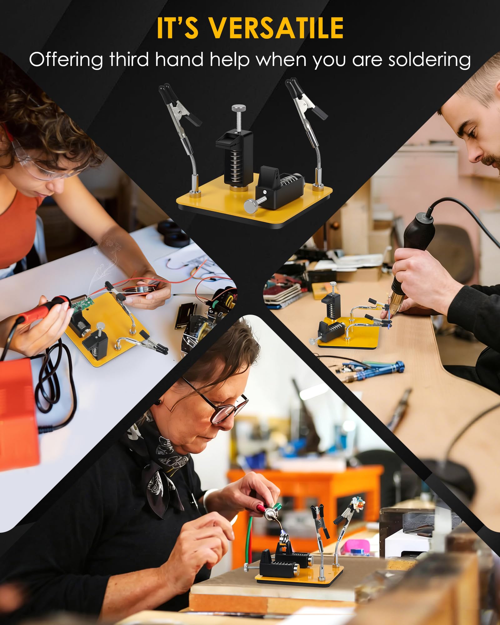 EOOKU Helping Hands Soldering Station, 2 Way Magnetic PCB Holder Clamps, One-Push Spring Loaded Third Hand Tool with 2 Adjustable Clips for Electronics, PCB Repair and DIY, Craft